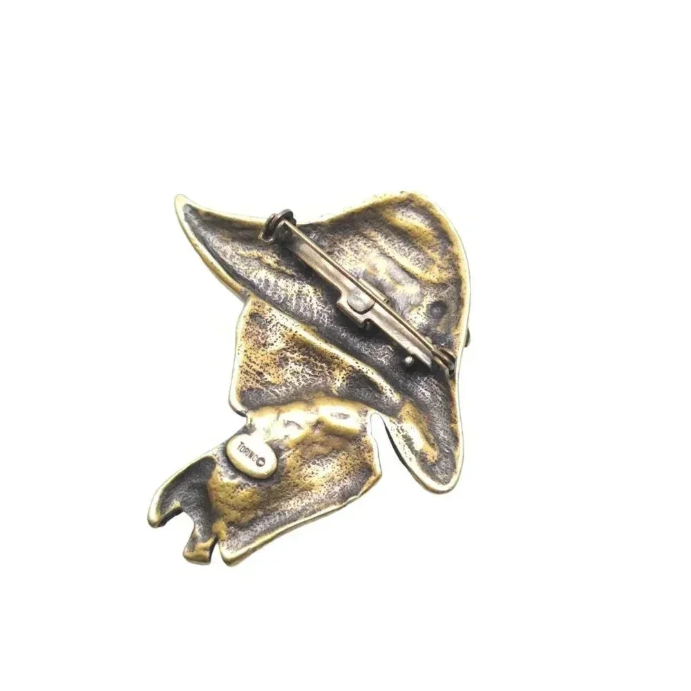 Torino Woman in a Hat Brooch Pin Two Tone Vintage